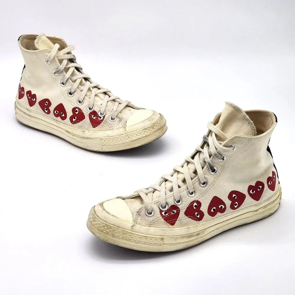 Comme Des Garcons Play Converse Multi Heart High Top Sneakers White Size M7 W9